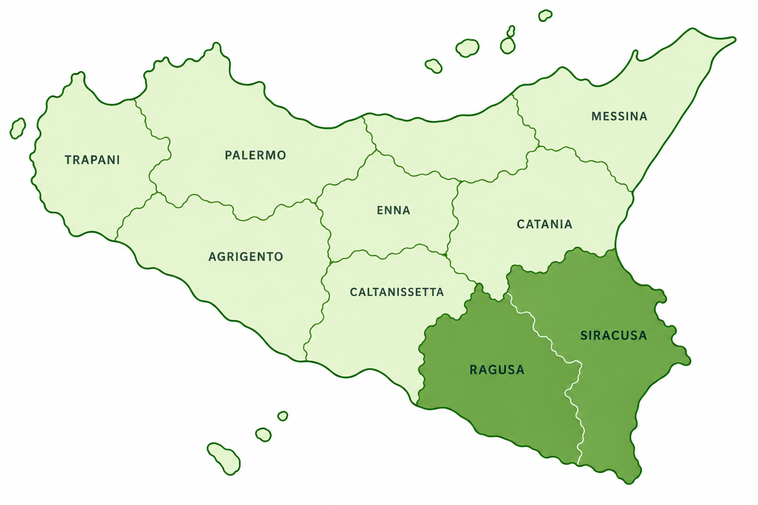 Sicilia — province di Ragusa e Siracusa evidenziate